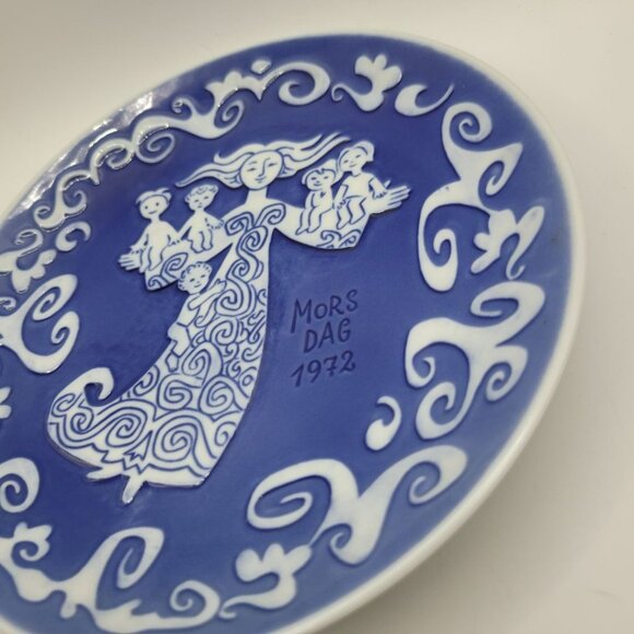 Royal Copenhagen Plate Mors Dag 1972 Mothers Day Blue Children Gift 6 Inch - Picture 2 of 7